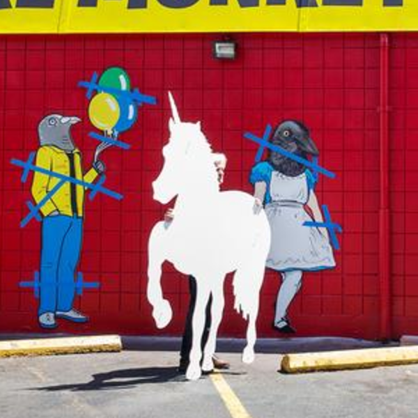 unicorn gong on wall of Archie McPhee store