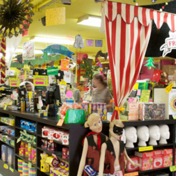 Woman behind counter of Archie McPhee store