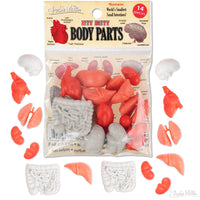 Fourteen itty bitty body parts with packaging