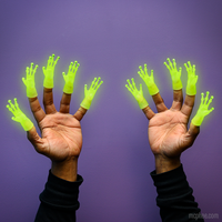 Glow-in-the-Dark Alien Finger Hands - Set of 10