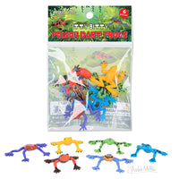 Six colorful miniature poison dart frogs and packaging