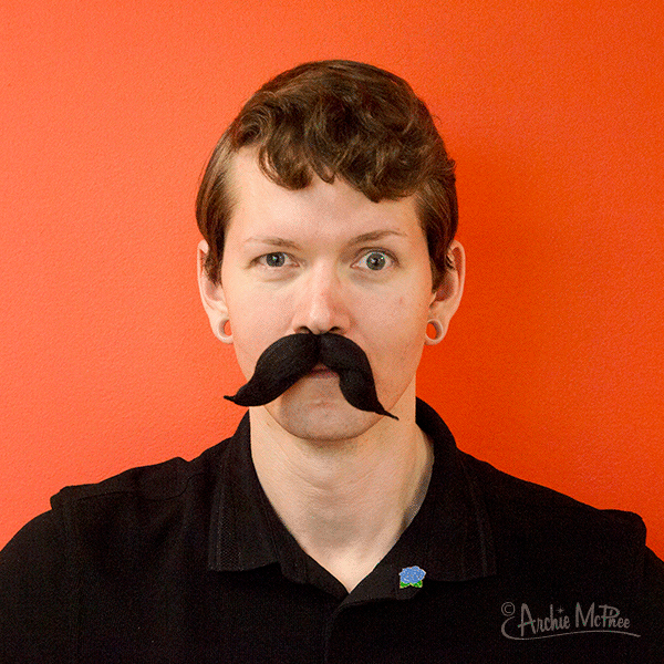 Man with moving bendable mustache