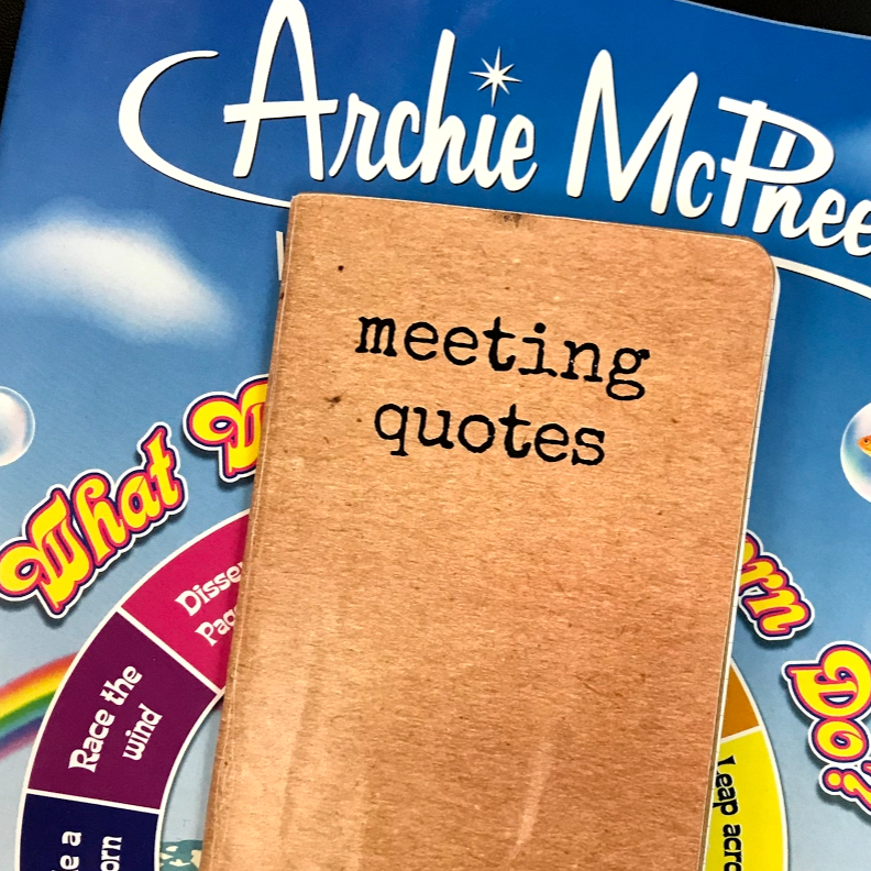 Note book labelled meeting quotes