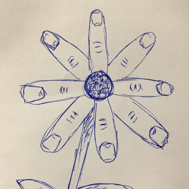 Drawing of a flower with fingers instead of petals