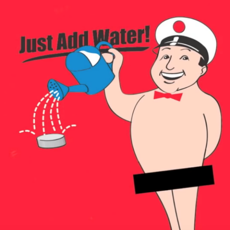 cartoon of man watering instant underpants