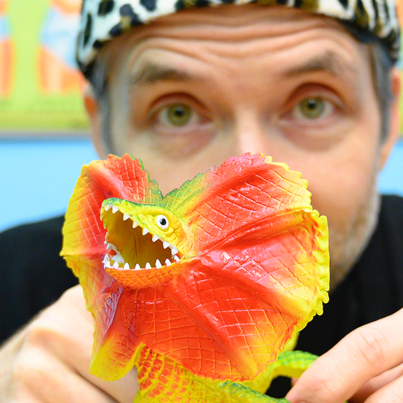 Steve q with frilled lizard toy
