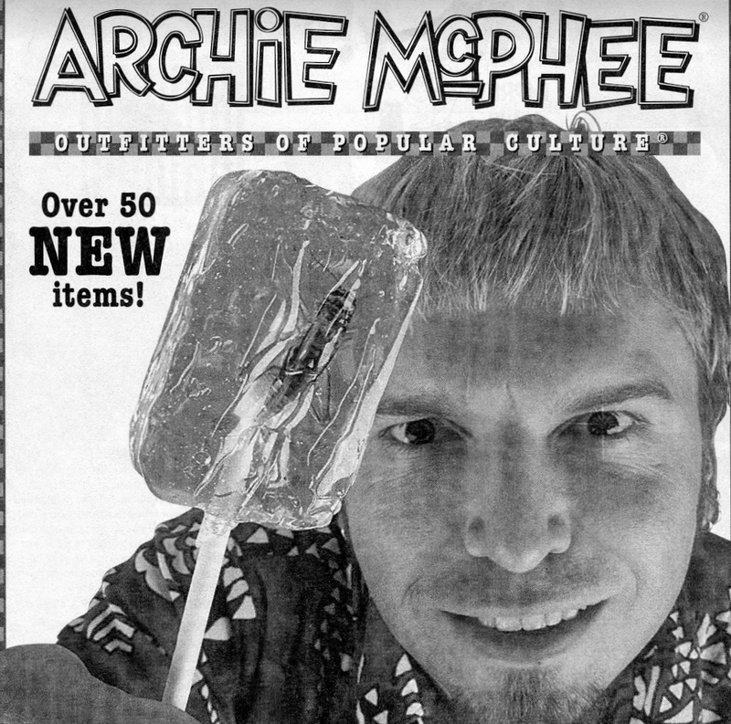 Archie McPhee catalog cover featuring man with lollipop