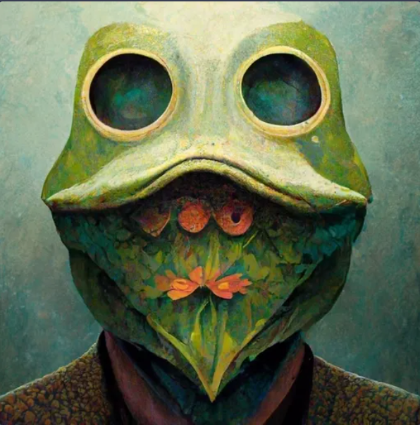 Person in a frog mask