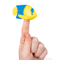 Blue and Yellow Bicolored Angelfish Finger Puppet on a finger