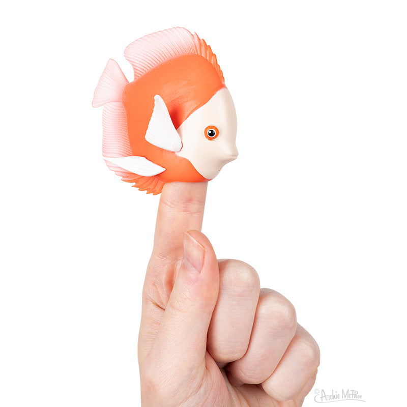 Red Discus Fish Finger Puppet on a finger