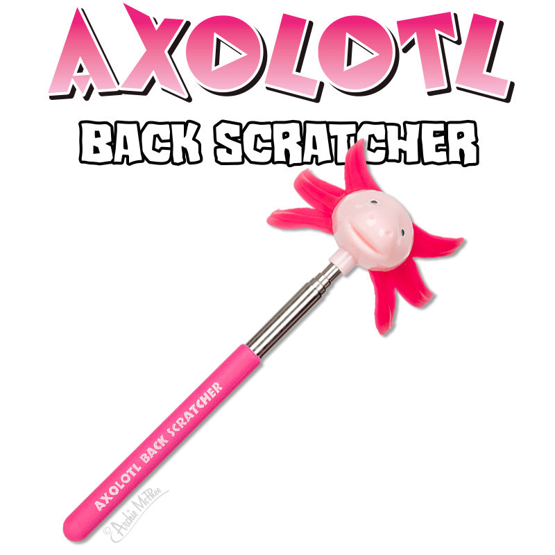 Axolotl Back Scratcher with extendable handle and cute pink axolotl head for soothing hard-to-reach itches