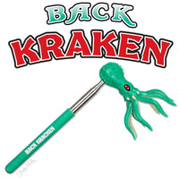 Back Kraken telescopic back scratcher with green handle and octopus tentacle design for pirate-themed itch relief.