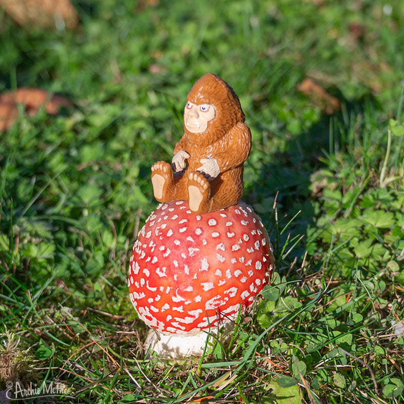 Bigfoot Finger Puppet on mushroom
