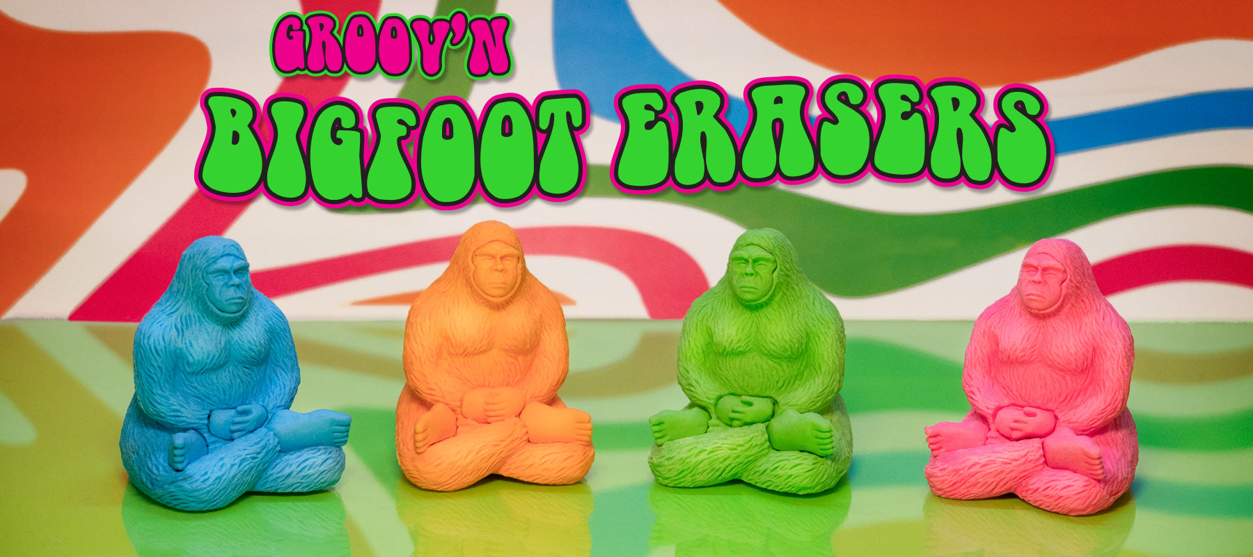 Four colorful Bigfoot Erasers.