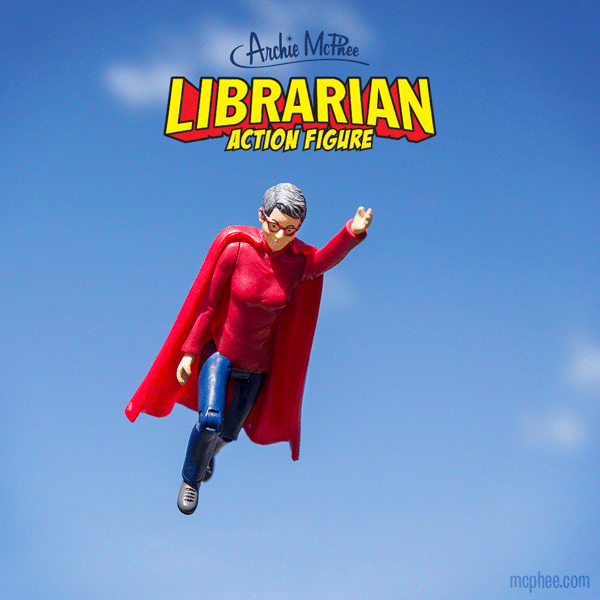 Librarian Action Figure - GIF Flying through sky