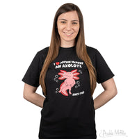 Female model wearing the Axolotl t-shirt