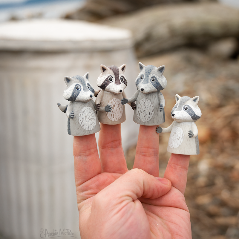 Archie Racoon Finger Raccoons - Set of 4 Raccoon Finger Puppets – Archie McPhee