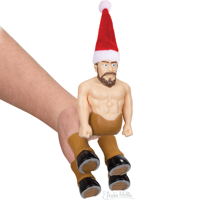 Handitaur Christmas finger puppet set featuring a shirtless centaur torso with Santa hat, beard, and muscular upper body, attached to a hand with four hooved fingers, creating a festive hand-centaur hybrid toy